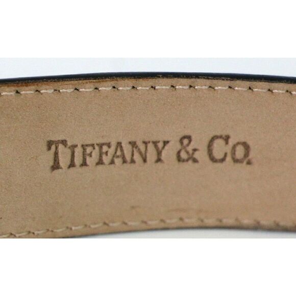 AUTH TIFFANY 1992 SOLID 18K 750 22g GOLD BUCKLE BLACK LEATHER SKINNY BELT 28 USA - Picture 11 of 12